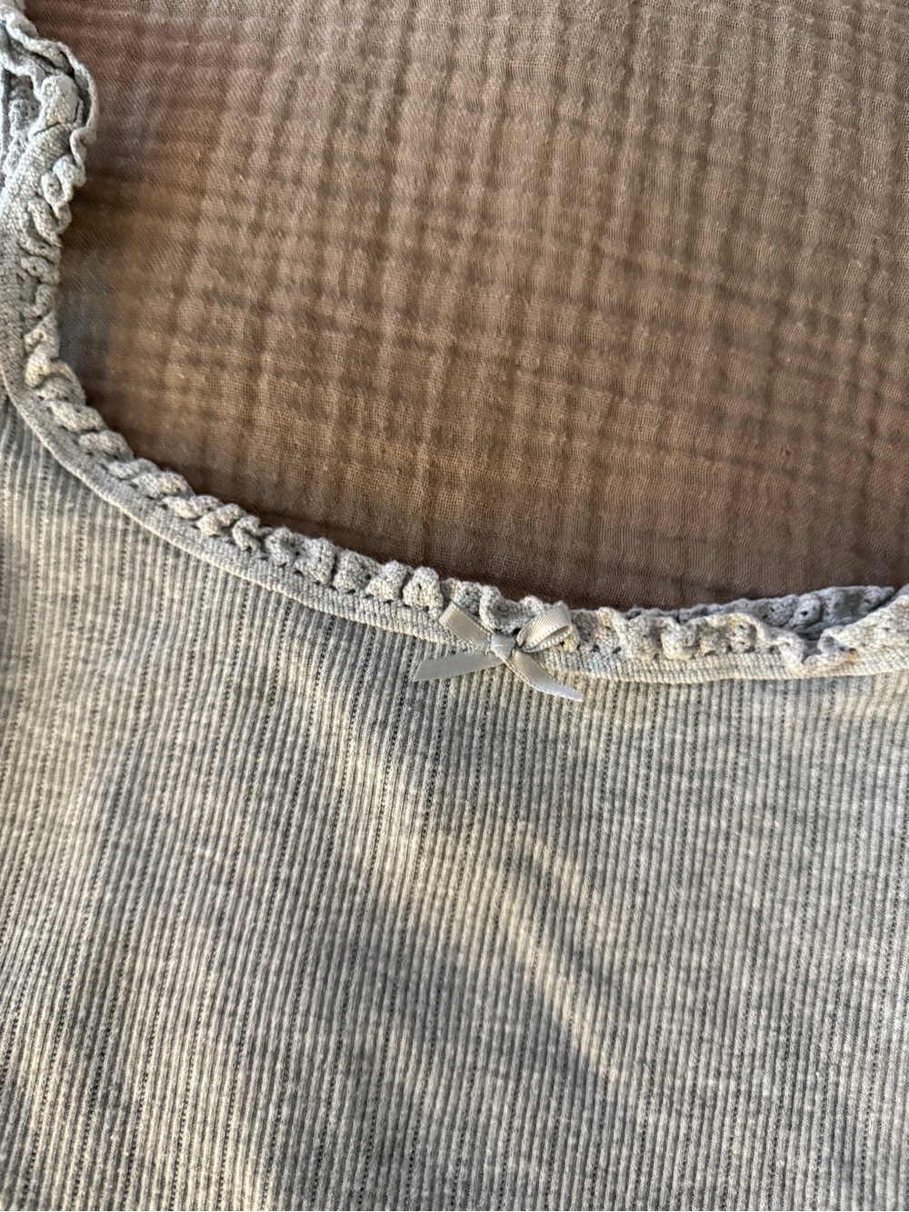 Grey Ruffle Trim Ribbed Tank Top - Picture 3 of 5